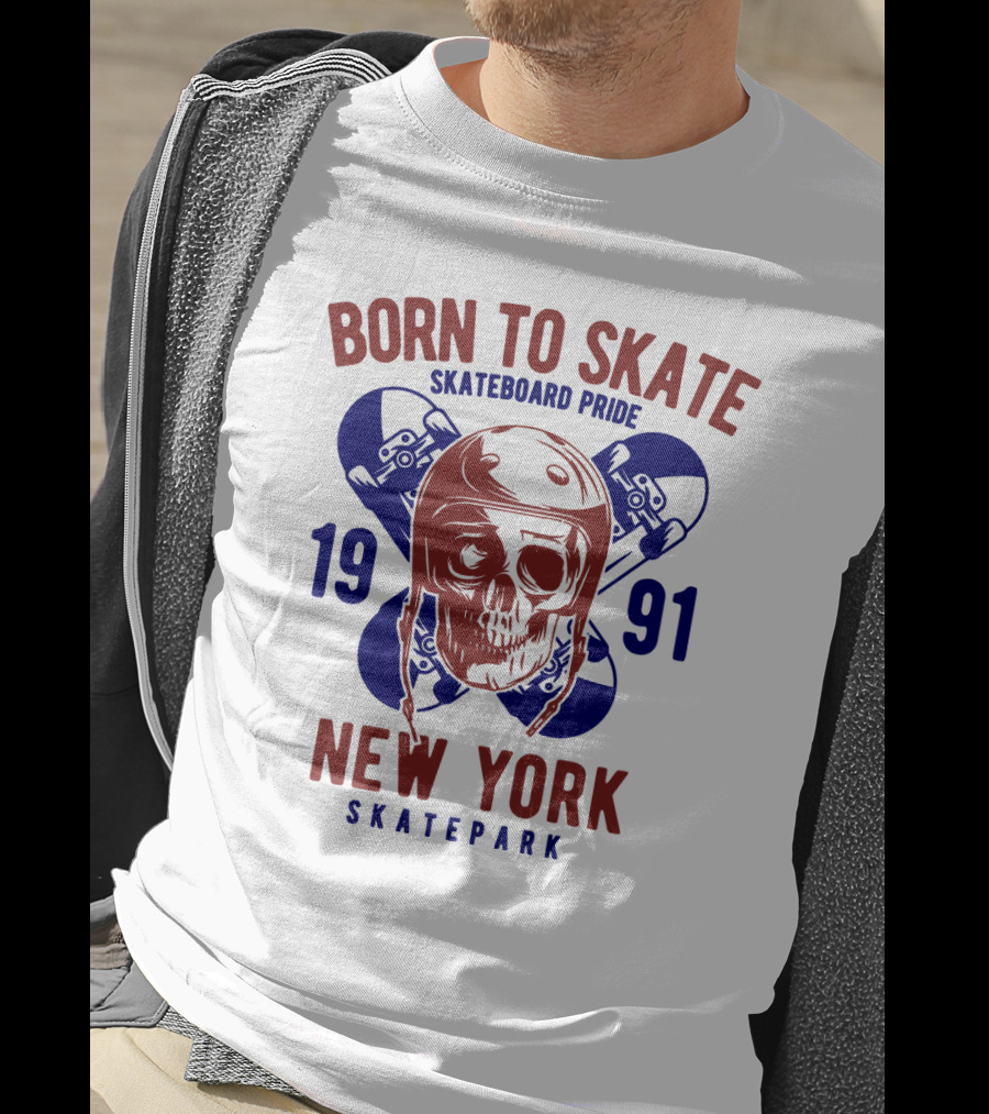 Born To Skate New York Skatepark 1991 Skull Skateboard Pride T-Shirt