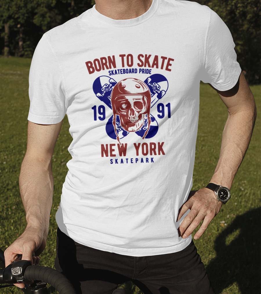 Born To Skate New York Skatepark 1991 Skull Skateboard Pride T-Shirt