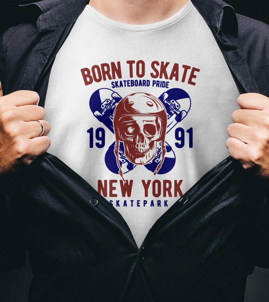 Born To Skate New York Skatepark 1991 Skull Skateboard Pride T-Shirt