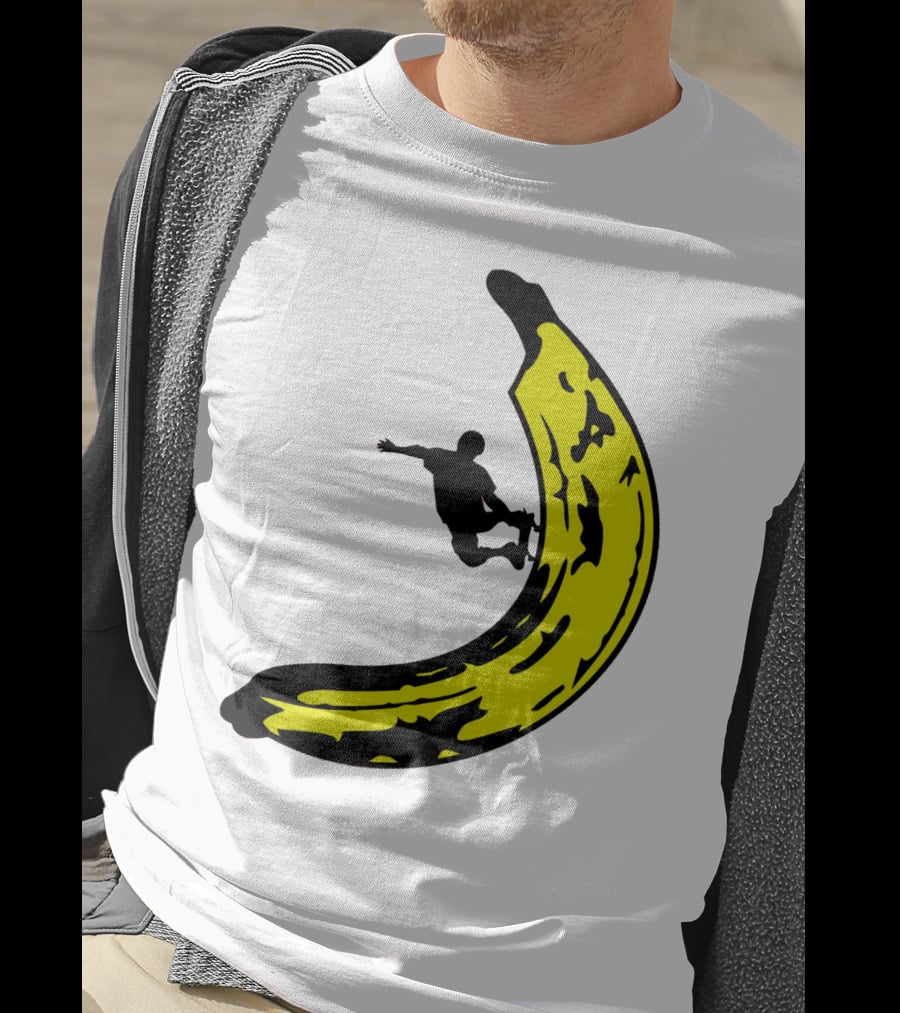 Banana Shaped Skateboard Ramp With Silhouette Skater Jumping T-Shirt