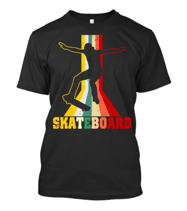 Retro Skateboard Silhouette With Vintage Color Stripes T-Shirt