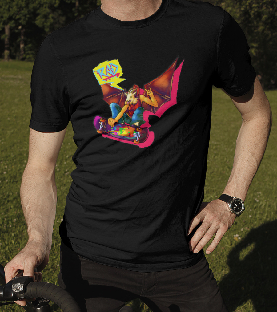 RAD Bat-Winged Skateboarder With Neon Graffiti Aesthetic T-Shirt