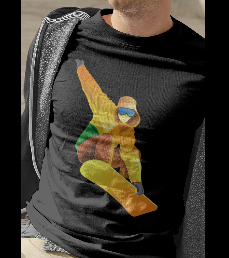 Snowboard Enthusiast In Vibrant Orange And Green T-Shirt