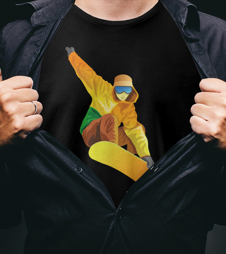 Snowboard Enthusiast In Vibrant Orange And Green T-Shirt