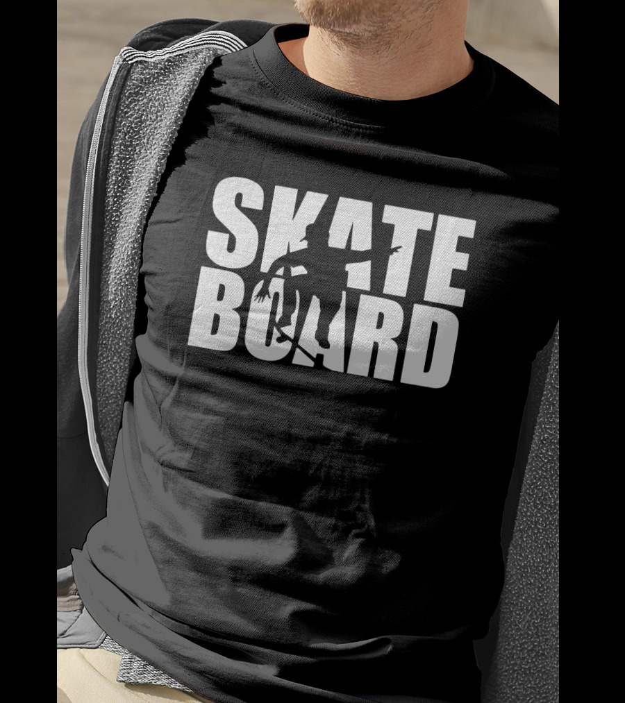 Skateboard Silhouette Trick With Bold White Typography T-Shirt