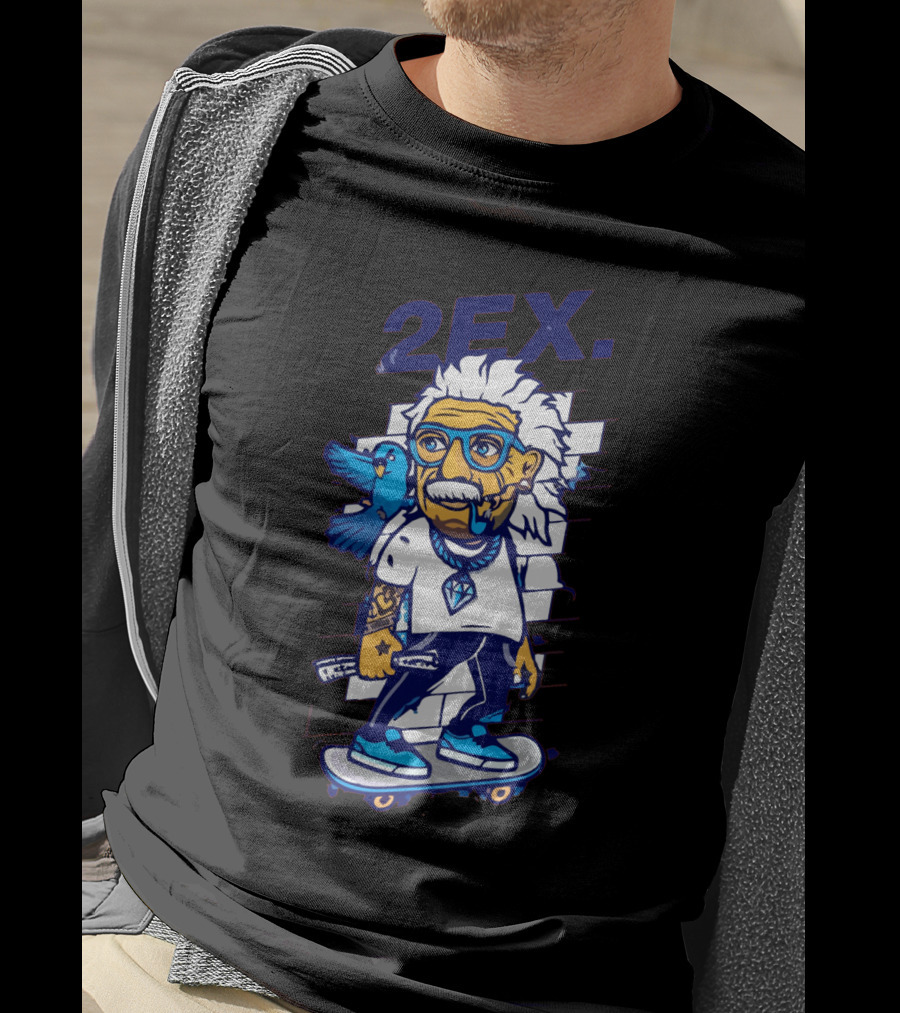 2Ex Einstein Skateboarder With Blue Bird And Diamond T-Shirt