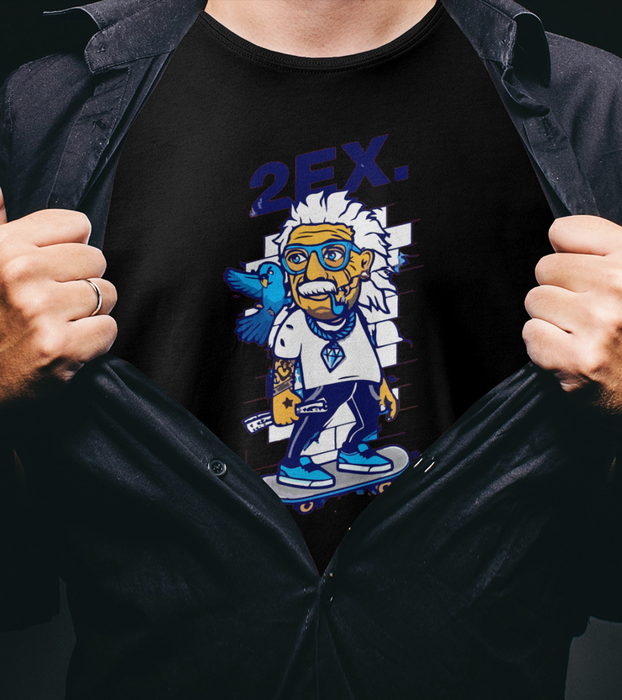 2Ex Einstein Skateboarder With Blue Bird And Diamond T-Shirt