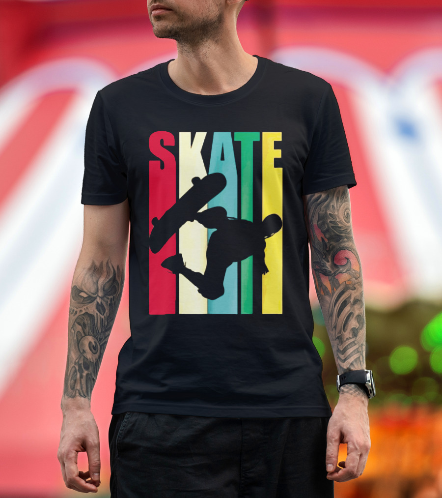 Skate Colorful Retro Vintage Skateboarding Silhouette T-Shirt