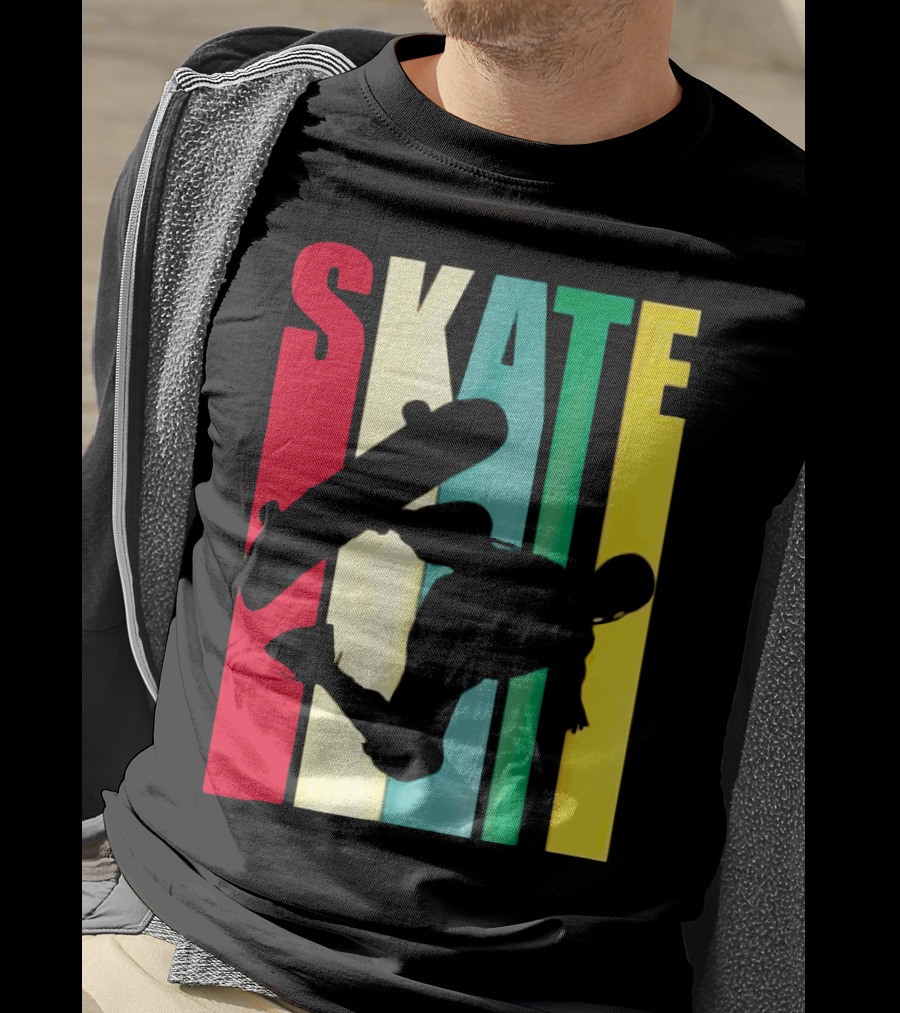 Skate Colorful Retro Vintage Skateboarding Silhouette T-Shirt