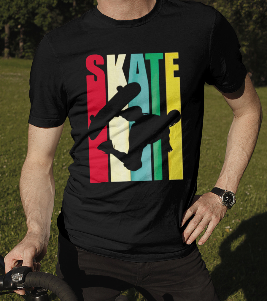 Skate Colorful Retro Vintage Skateboarding Silhouette T-Shirt