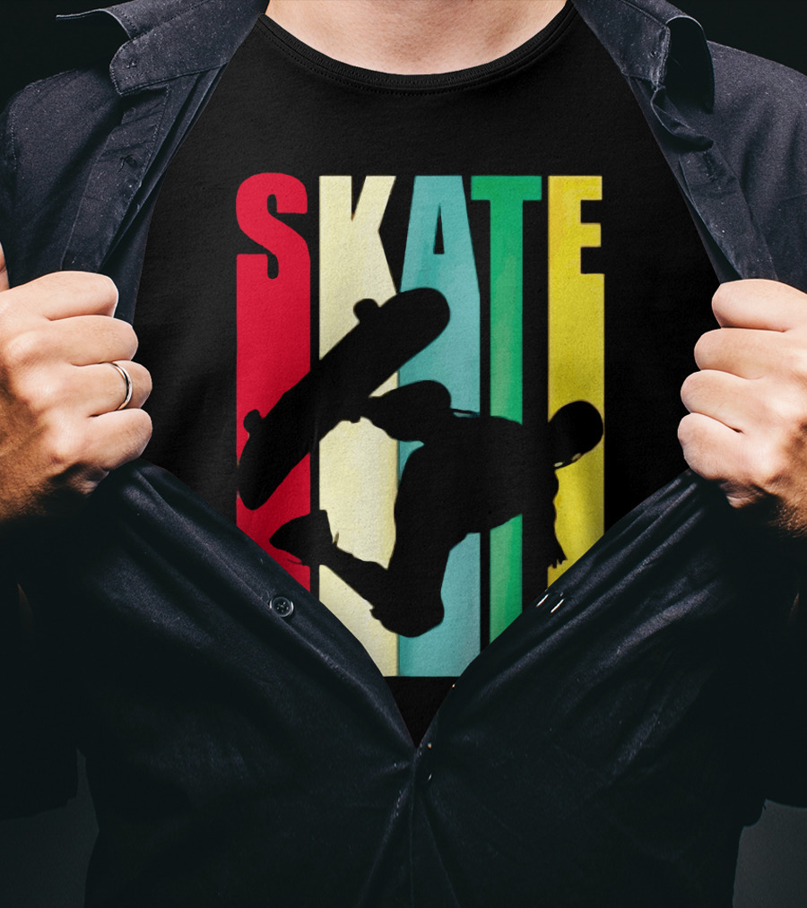 Skate Colorful Retro Vintage Skateboarding Silhouette T-Shirt