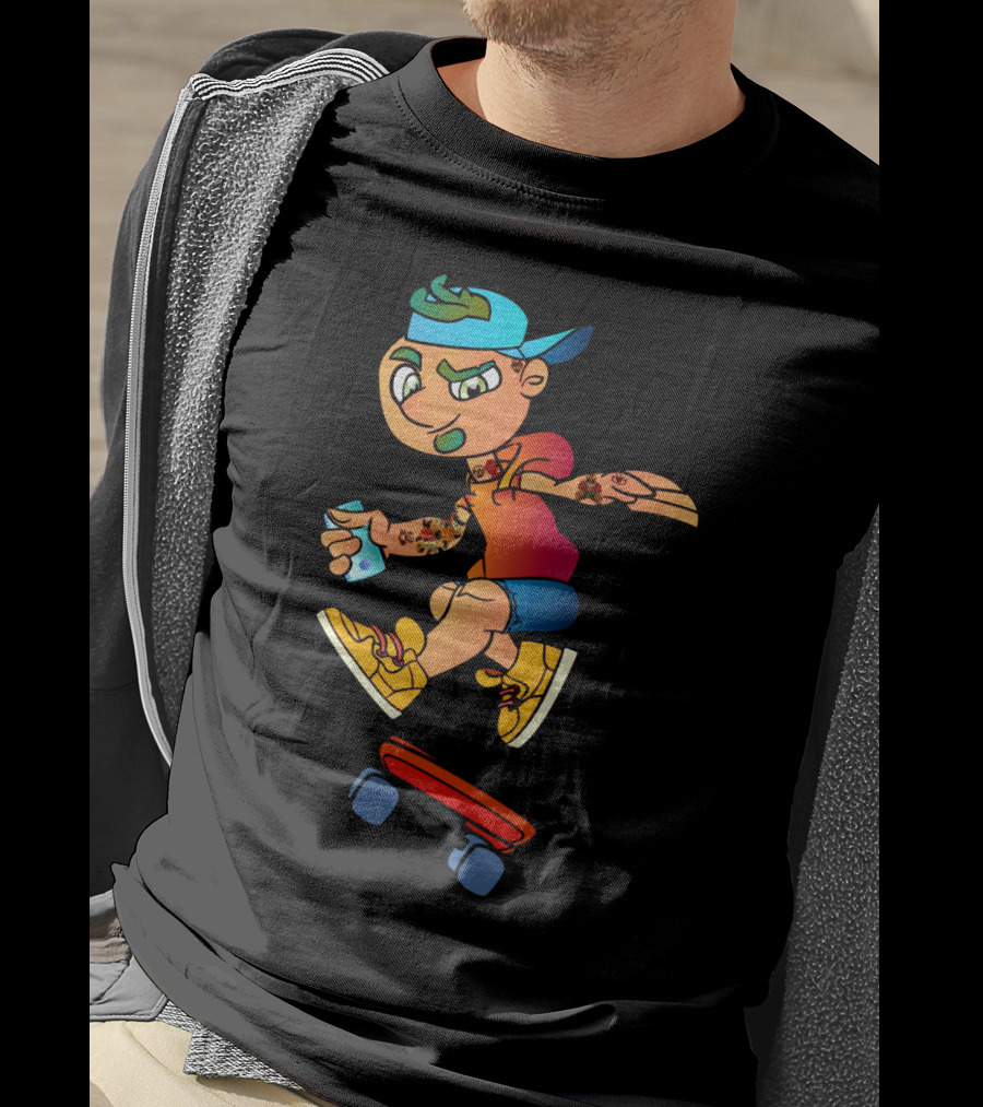 Skaterboi Colorful Cartoon Character With Cap And Skateboard T-Shirt