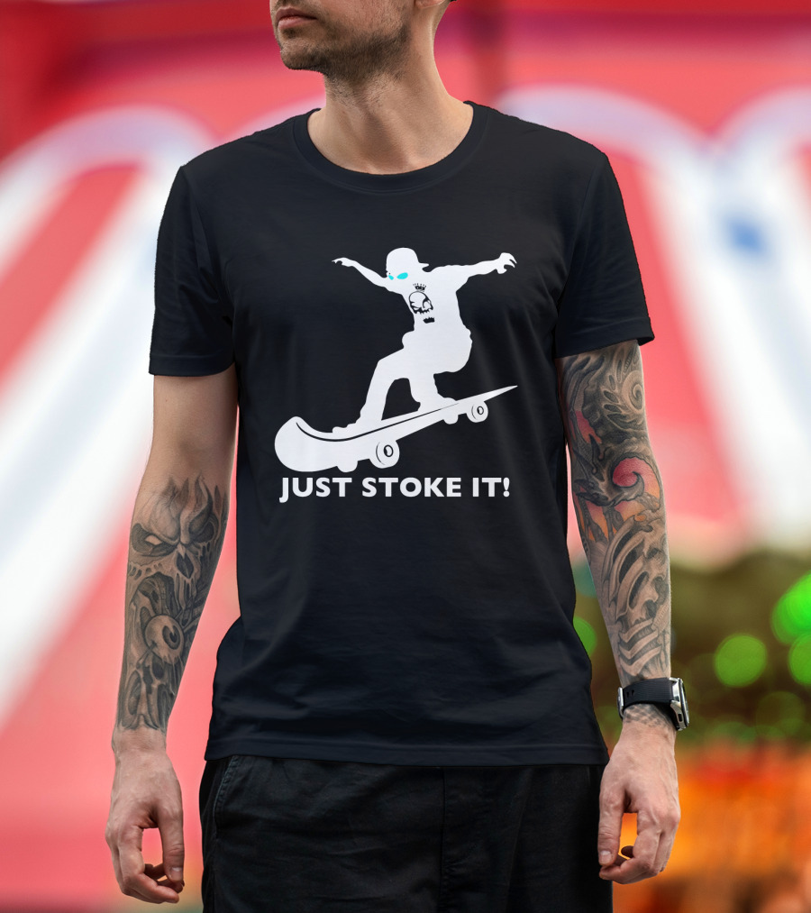 JUST STOKE IT Skateboarding Silhouette Skull T-Shirt
