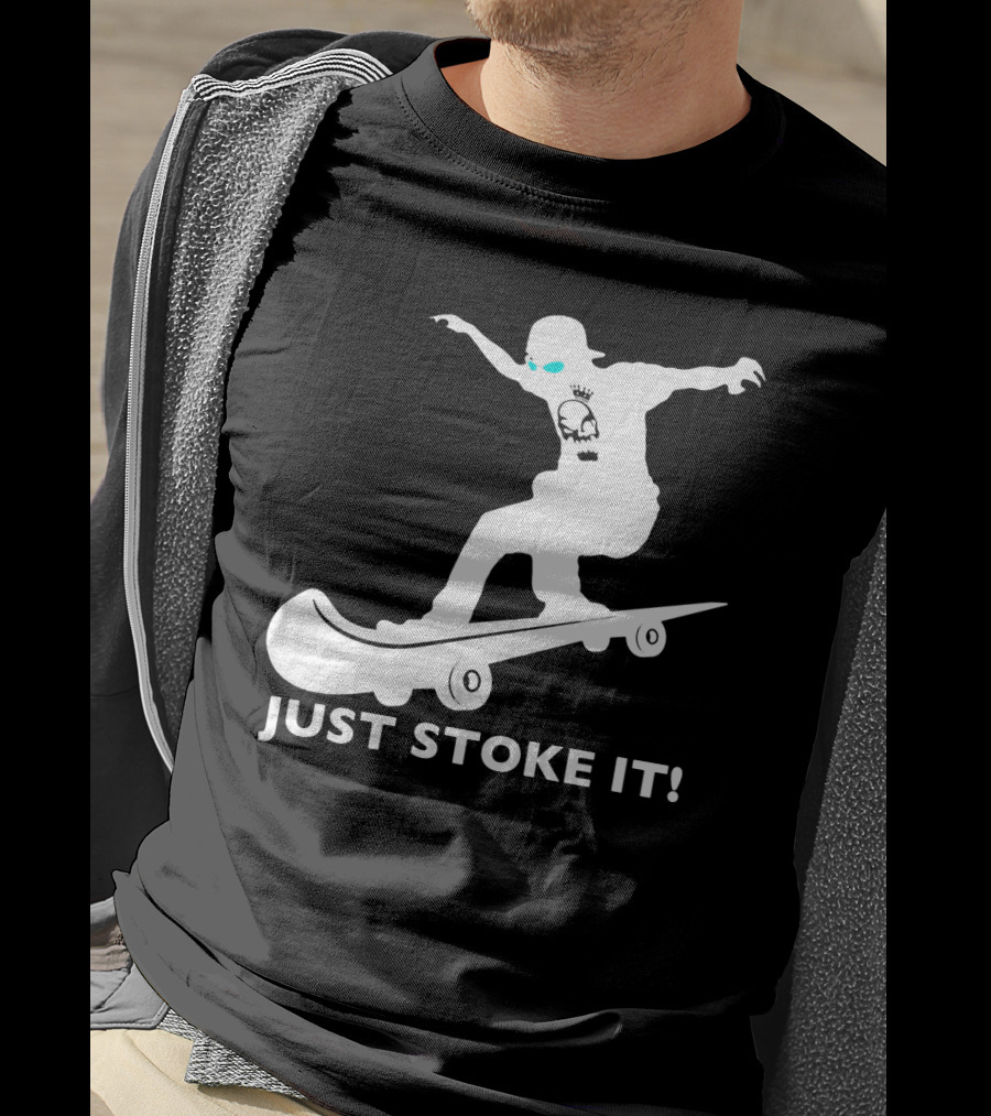 JUST STOKE IT Skateboarding Silhouette Skull T-Shirt