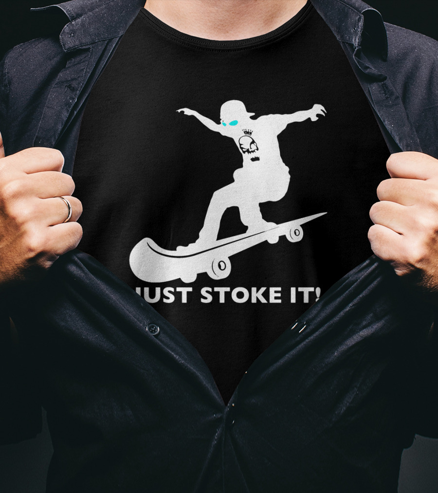 JUST STOKE IT Skateboarding Silhouette Skull T-Shirt
