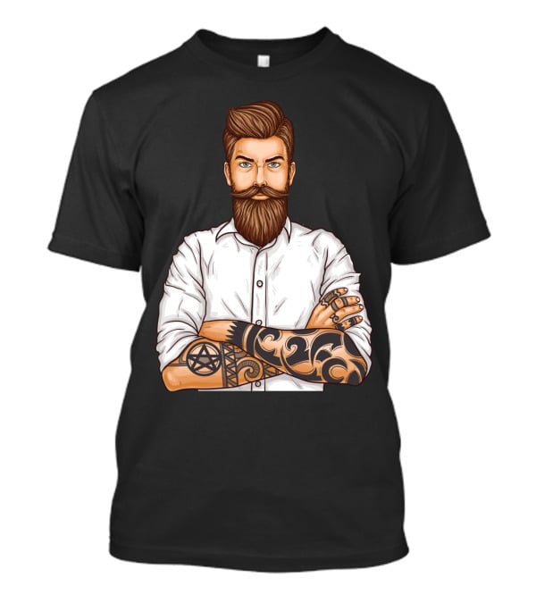 Barber Style Bearded Man With Tattoo T-Shirt
