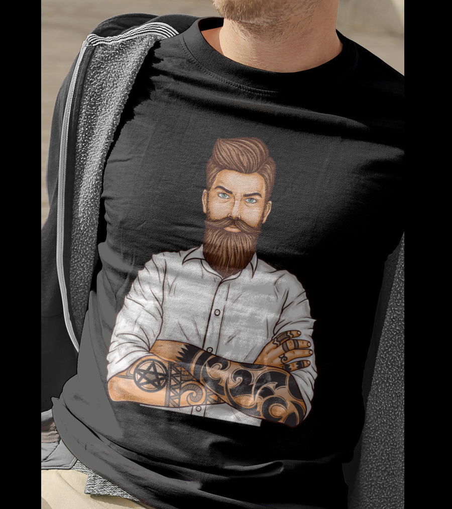 Barber Style Bearded Man With Tattoo T-Shirt