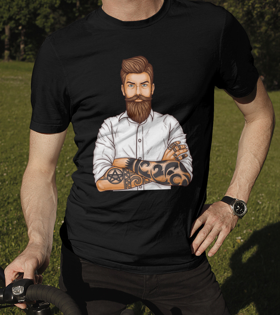 Barber Style Bearded Man With Tattoo T-Shirt
