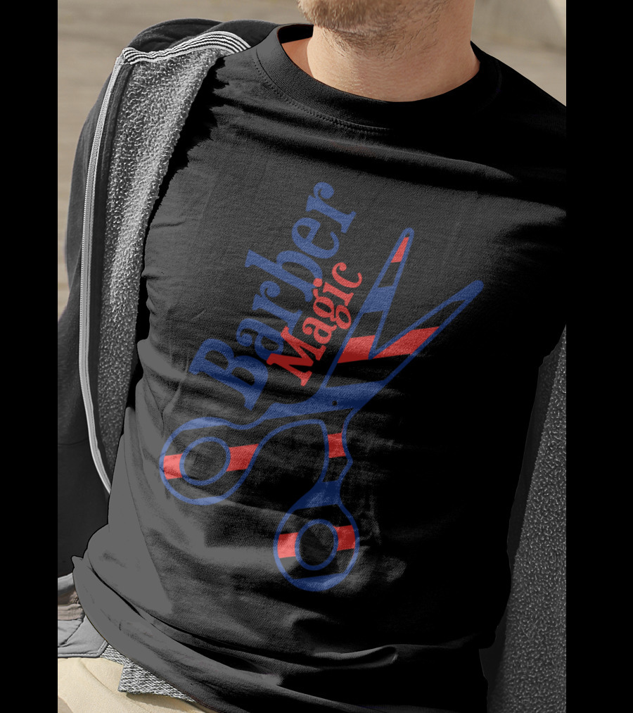 Barber Magic Red Blue Striped Scissors T-Shirt