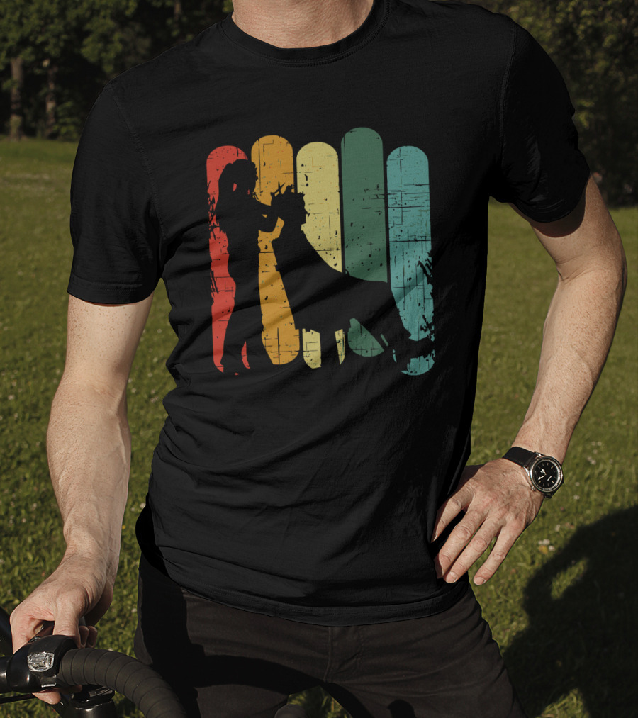 Vintage Retro Hair Stylist Silhouette On Multicolor Stripes T-Shirt