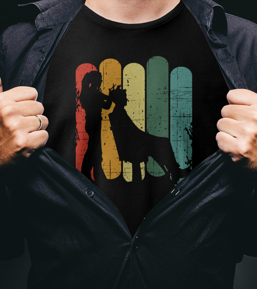 Vintage Retro Hair Stylist Silhouette On Multicolor Stripes T-Shirt