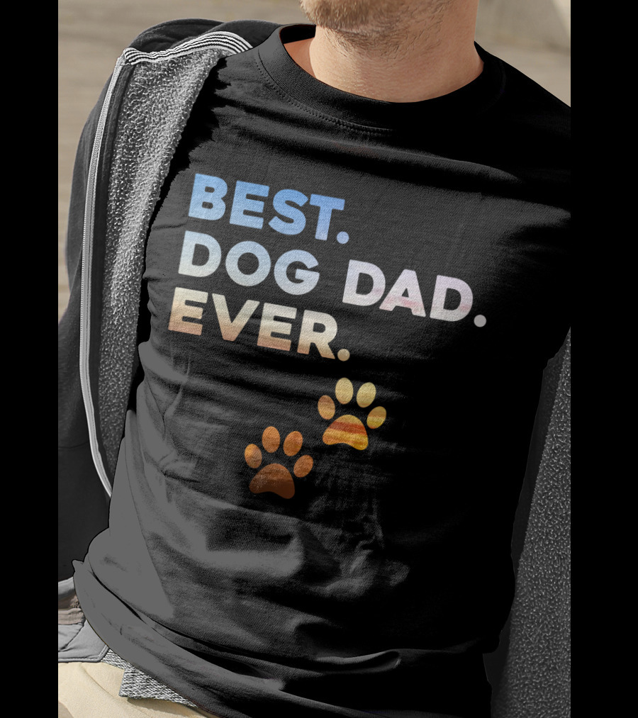Best Dog Dad Ever Colorful Paw Print T-Shirt