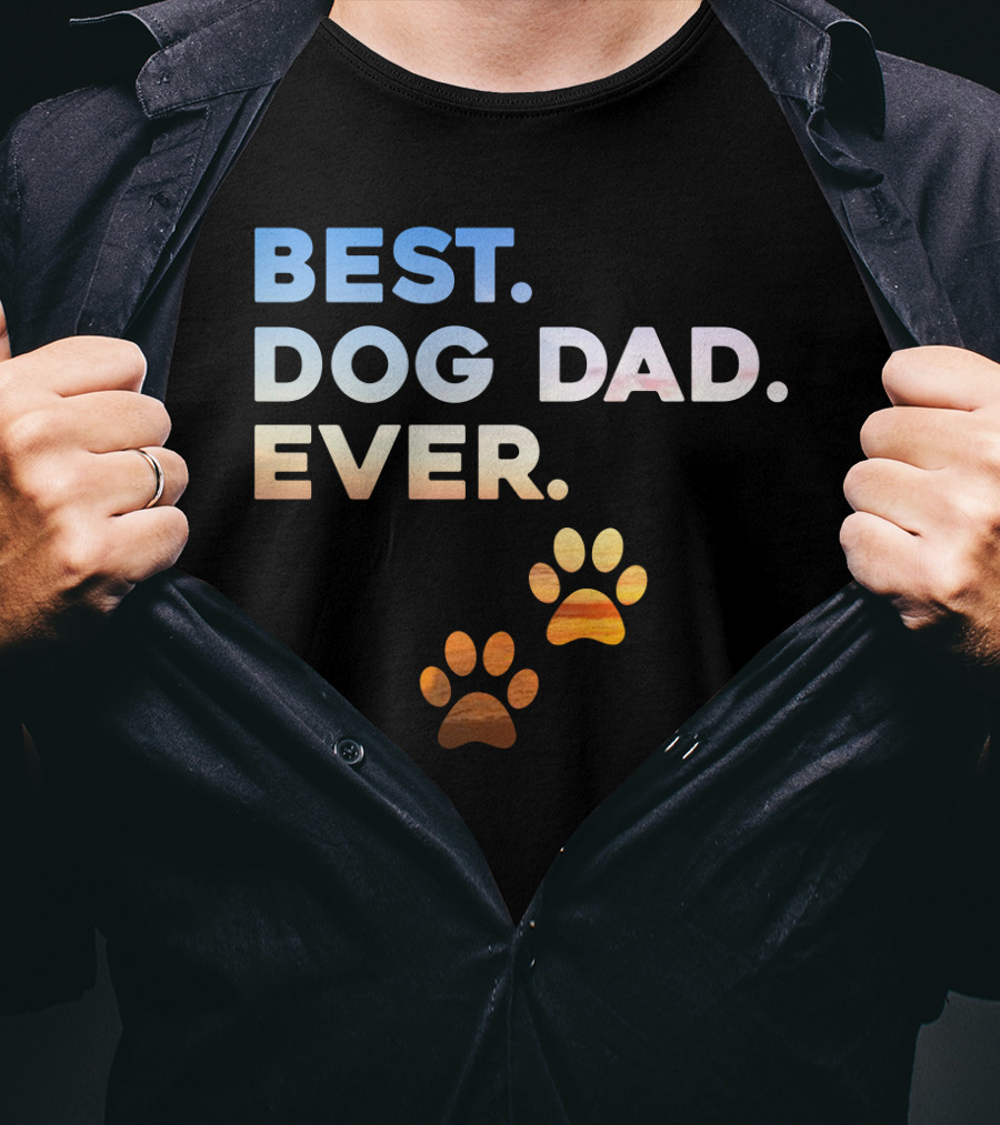Best Dog Dad Ever Colorful Paw Print T-Shirt