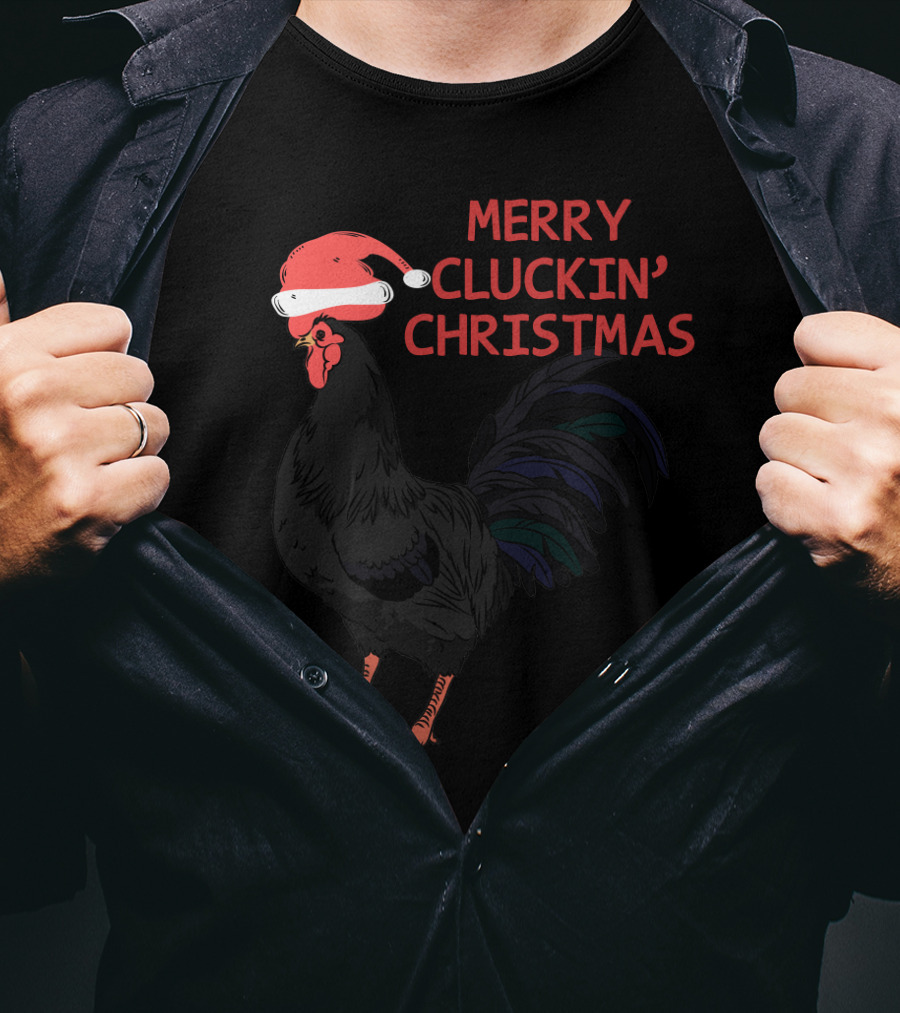 Merry Cluckin' Christmas Santa Hat Rooster T-Shirt