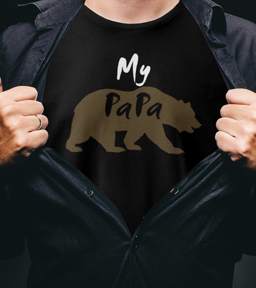 My Papa Bear Silhouette Graphic With Brown Grizzly Outline T-Shirt