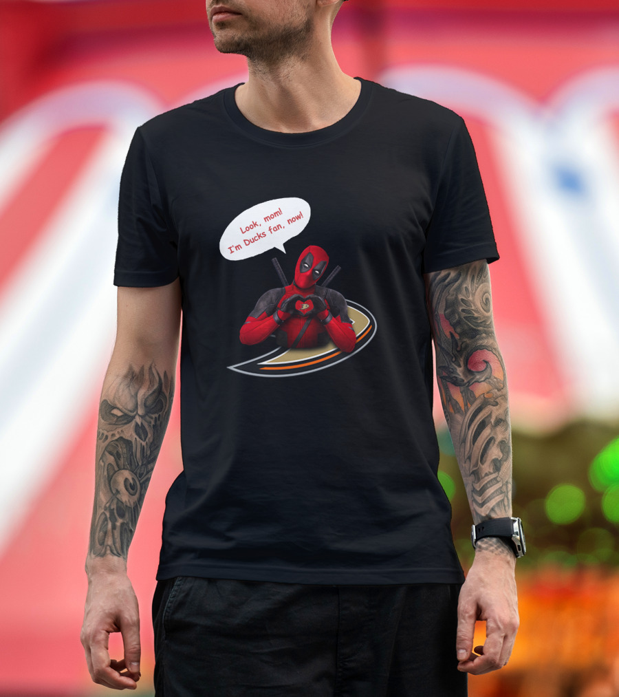 Anaheim Ducks Fan With Iconic Character In Red Suit T-Shirt