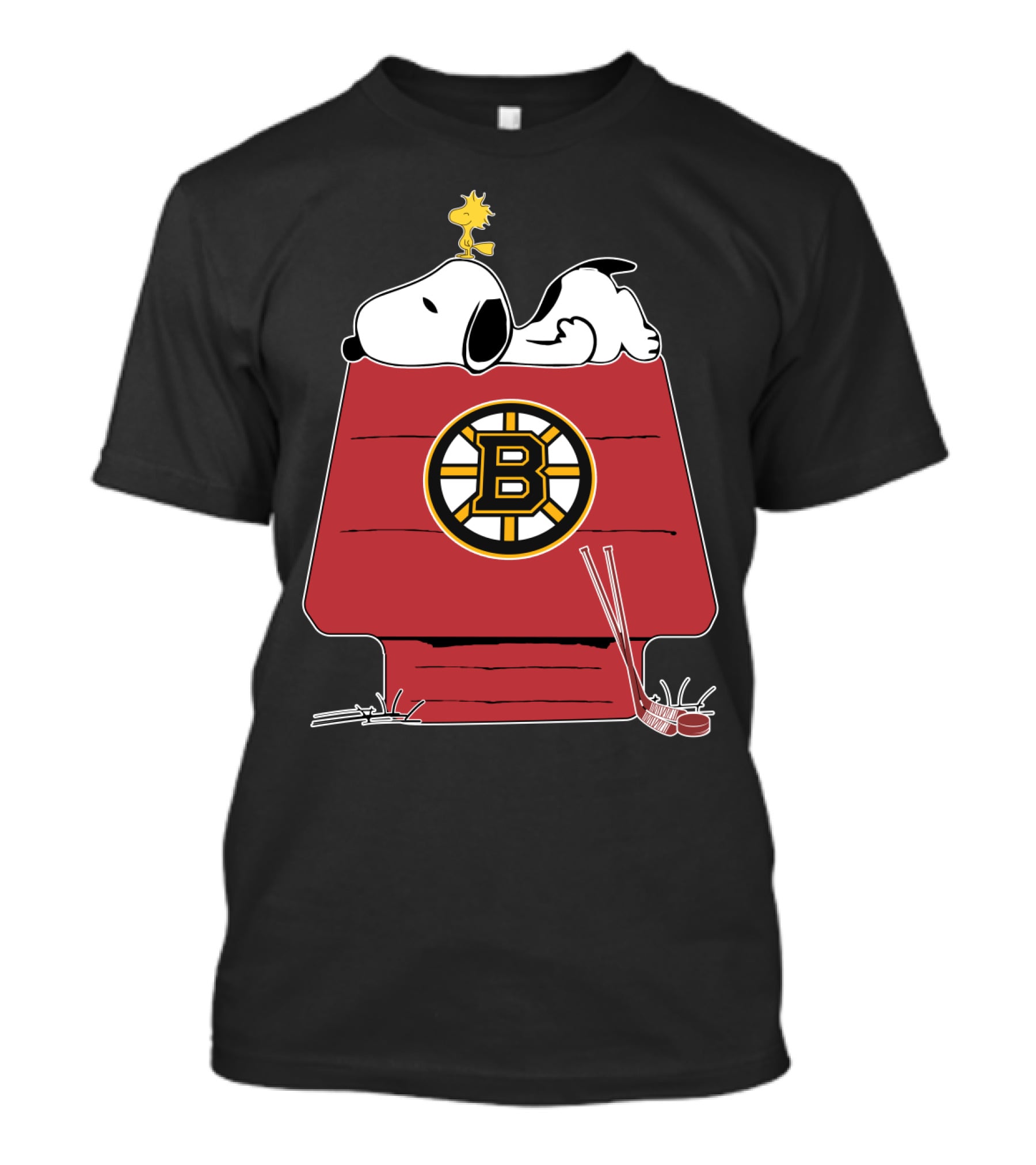 Snoopy Woodstock Boston Bruins Hockey Doghouse NHL Collaboration T-Shirt