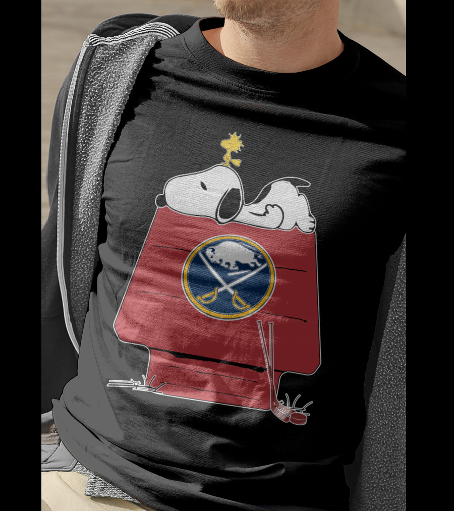 Snoopy Buffalo Sabres Hockey Doghouse Woodstock Nhl Peanuts T-Shirt