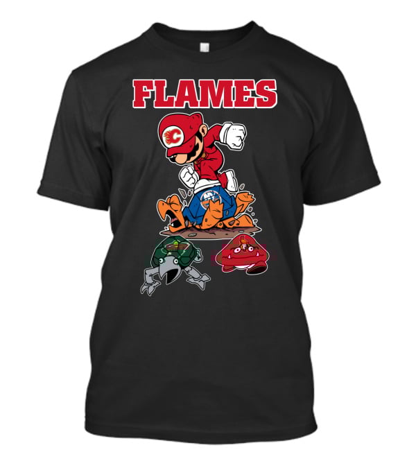 Calgary Flames Mario Parody Hockey Characters Retro Style T-Shirt