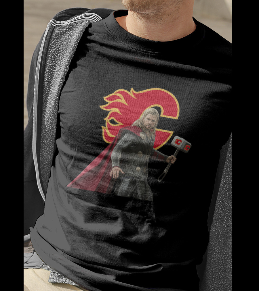 Calgary Flames Thor Crossover With Hammer T-Shirt