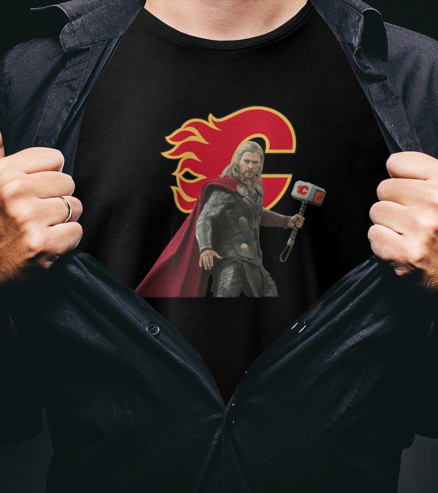 Calgary Flames Thor Crossover With Hammer T-Shirt