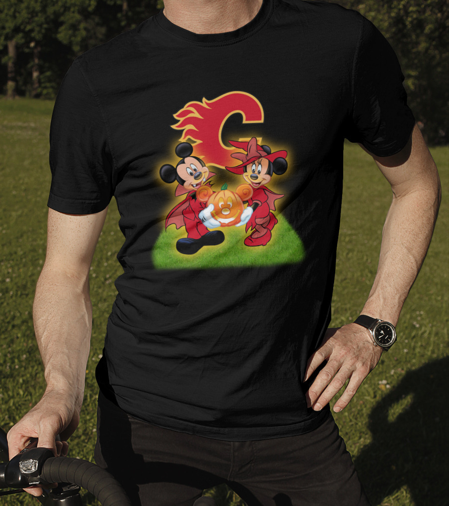 Calgary Flames Mickey And Minnie Halloween Pumpkin T-Shirt