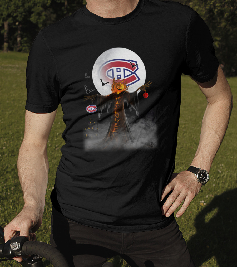 Halloween Canadiens Pumpkin Moon Bats Hockey Montreal T-Shirt