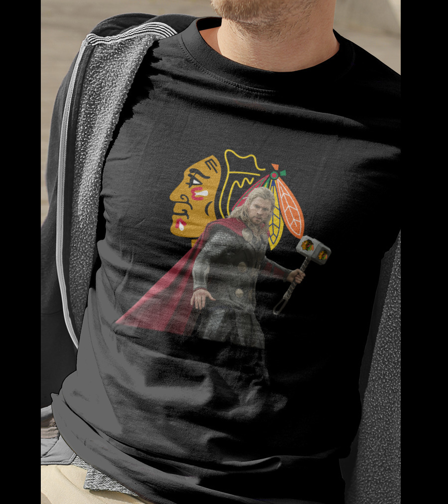 Chicago Blackhawks Thor Crossover With Hammer T-Shirt