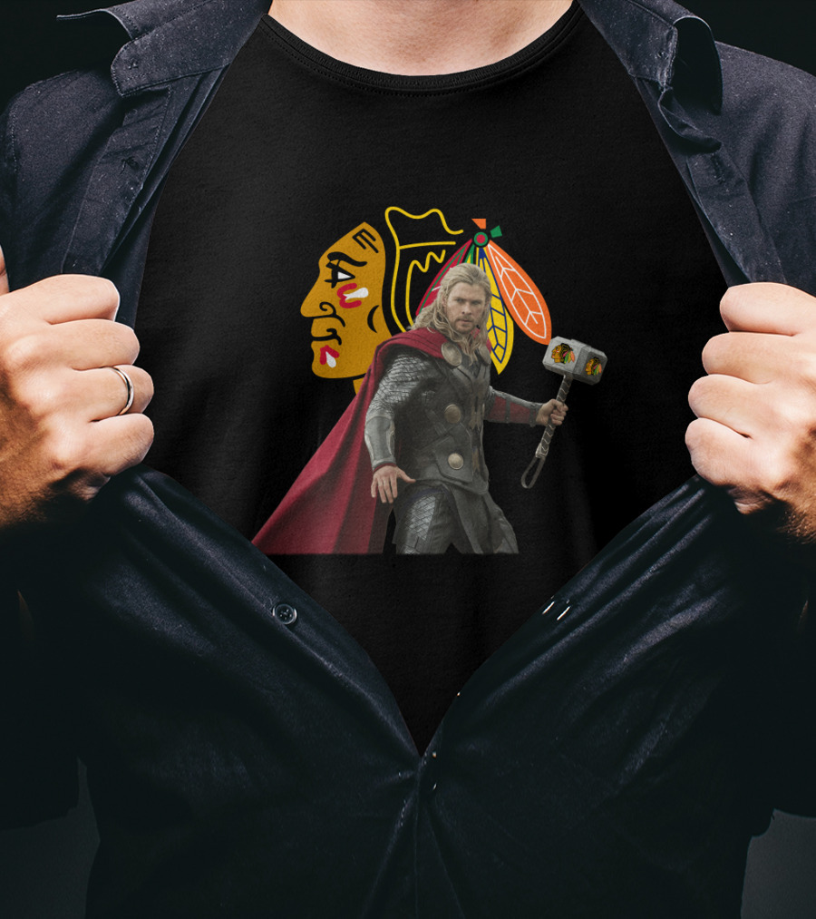 Chicago Blackhawks Thor Crossover With Hammer T-Shirt