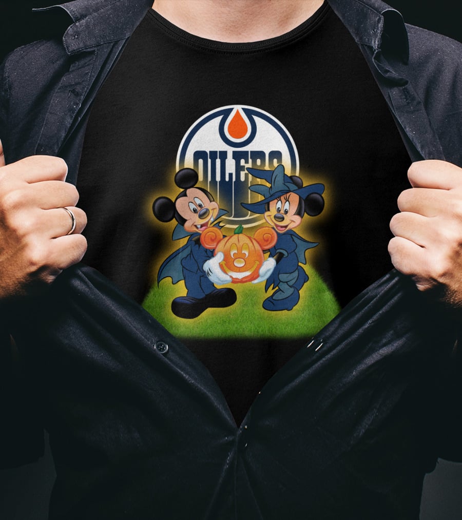 Edmonton Oilers Halloween Mickey And Friends Pumpkin T-Shirt
