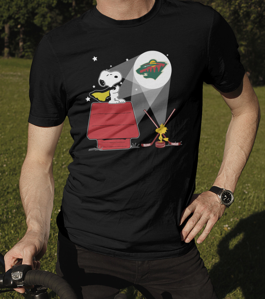 Snoopy And Woodstock With Minnesota Wild Logo Moonlight T-Shirt