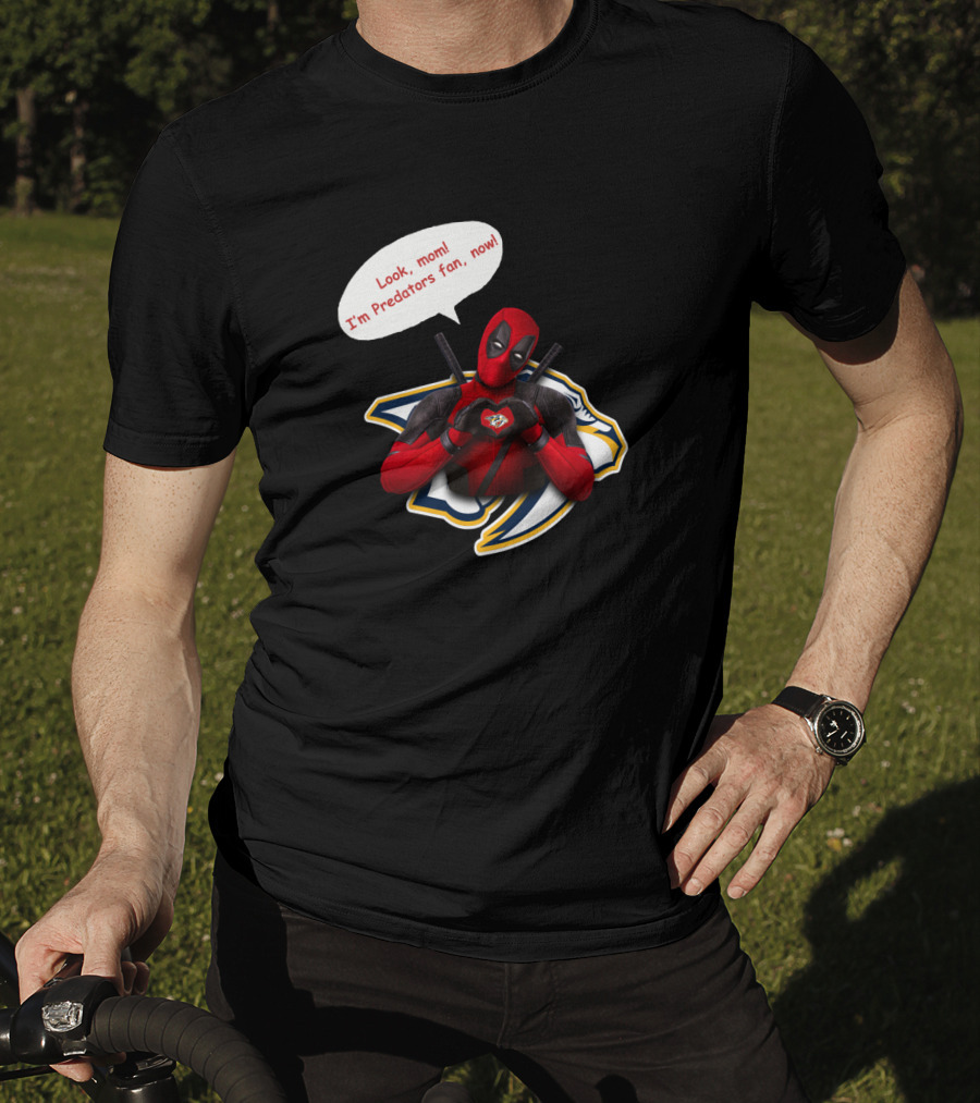Nashville Predators Fan Now With Deadpool Image And Text T-Shirt