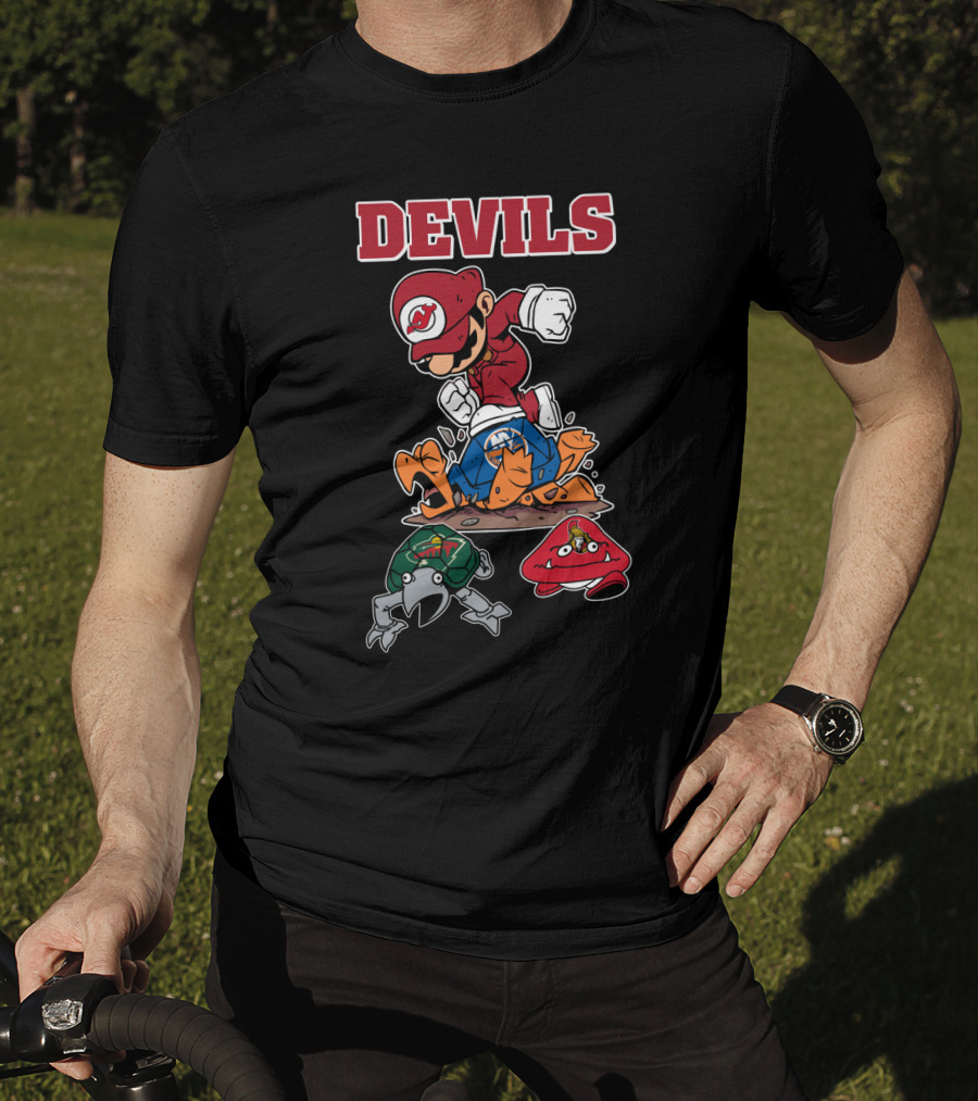 New Jersey Devils Mario Mashup With Rival Teams T-Shirt
