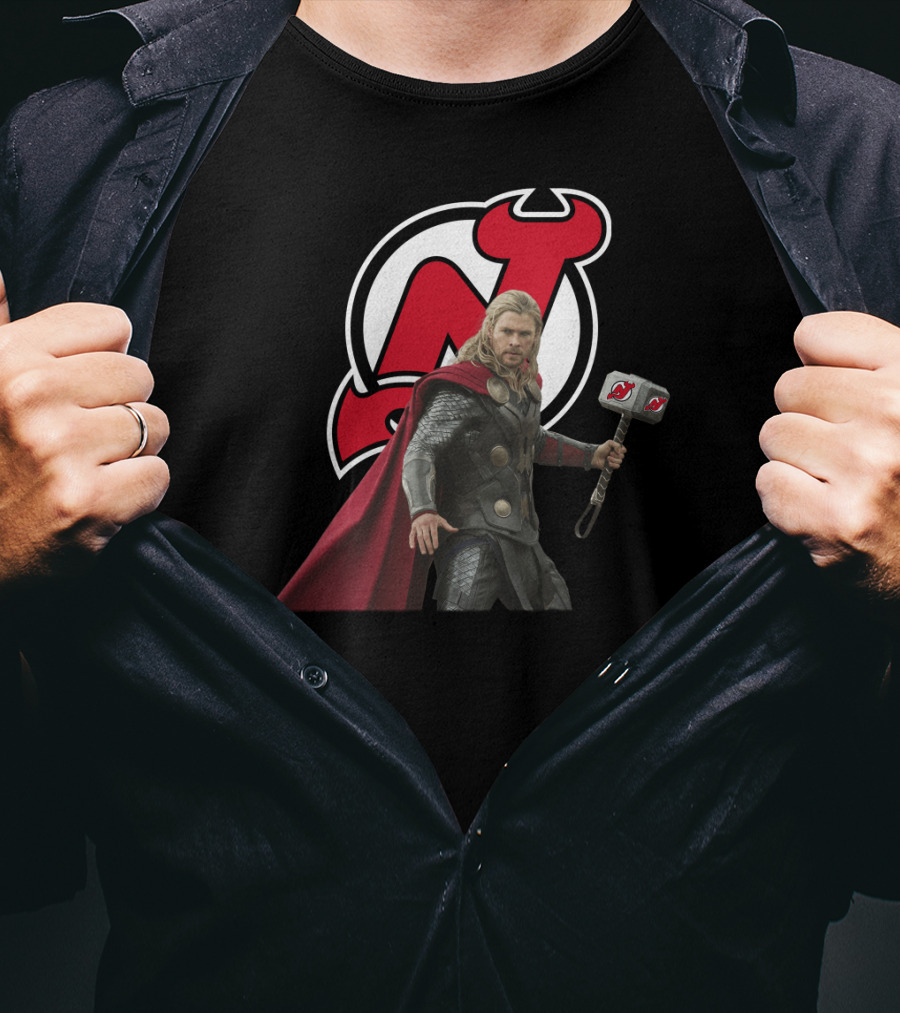 New Jersey Devils Thor Mjolnir Logo Mashup T-Shirt