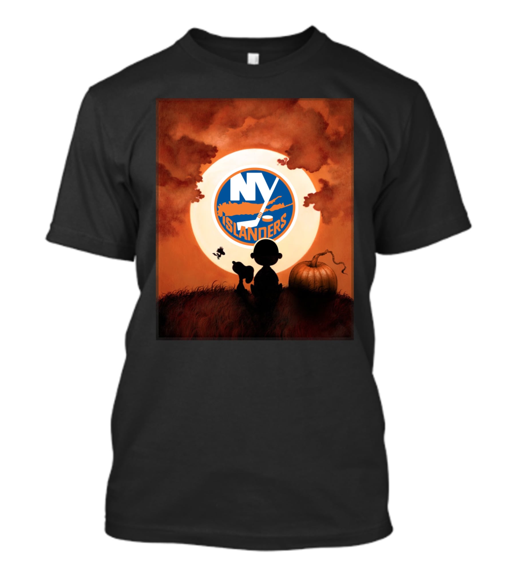 New York Islanders Halloween Moon Pumpkin Scene T-Shirt