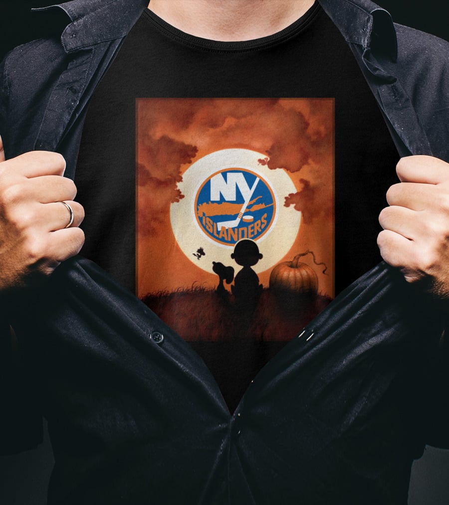 New York Islanders Halloween Moon Pumpkin Scene T-Shirt