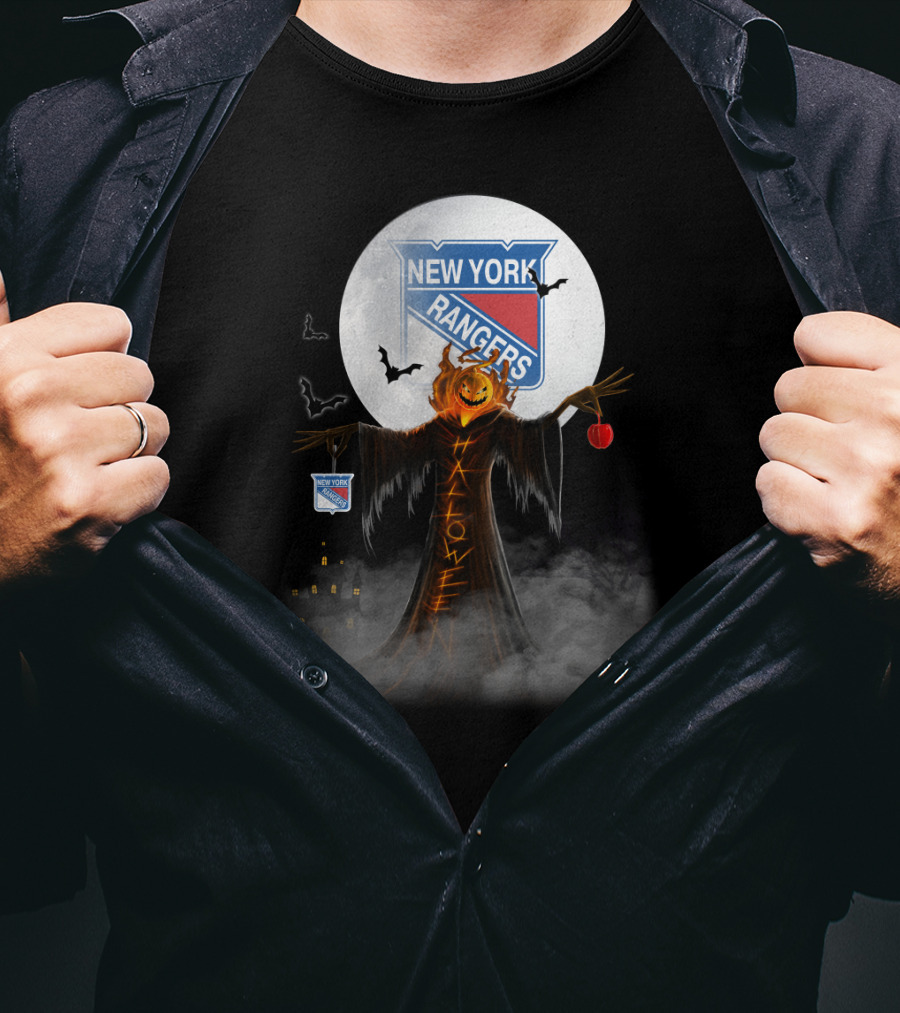 Halloween Pumpkin Reaper With New York Rangers Logo And Bats T-Shirt