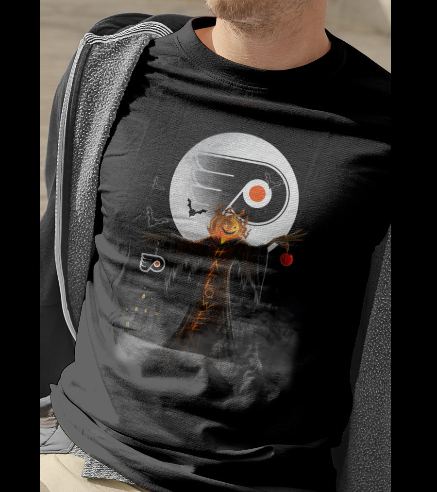 Philadelphia Flyers Halloween Pumpkin Ghost Moon Bats T-Shirt