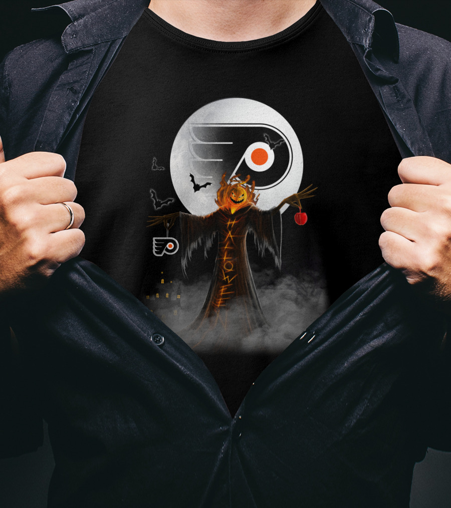 Philadelphia Flyers Halloween Pumpkin Ghost Moon Bats T-Shirt