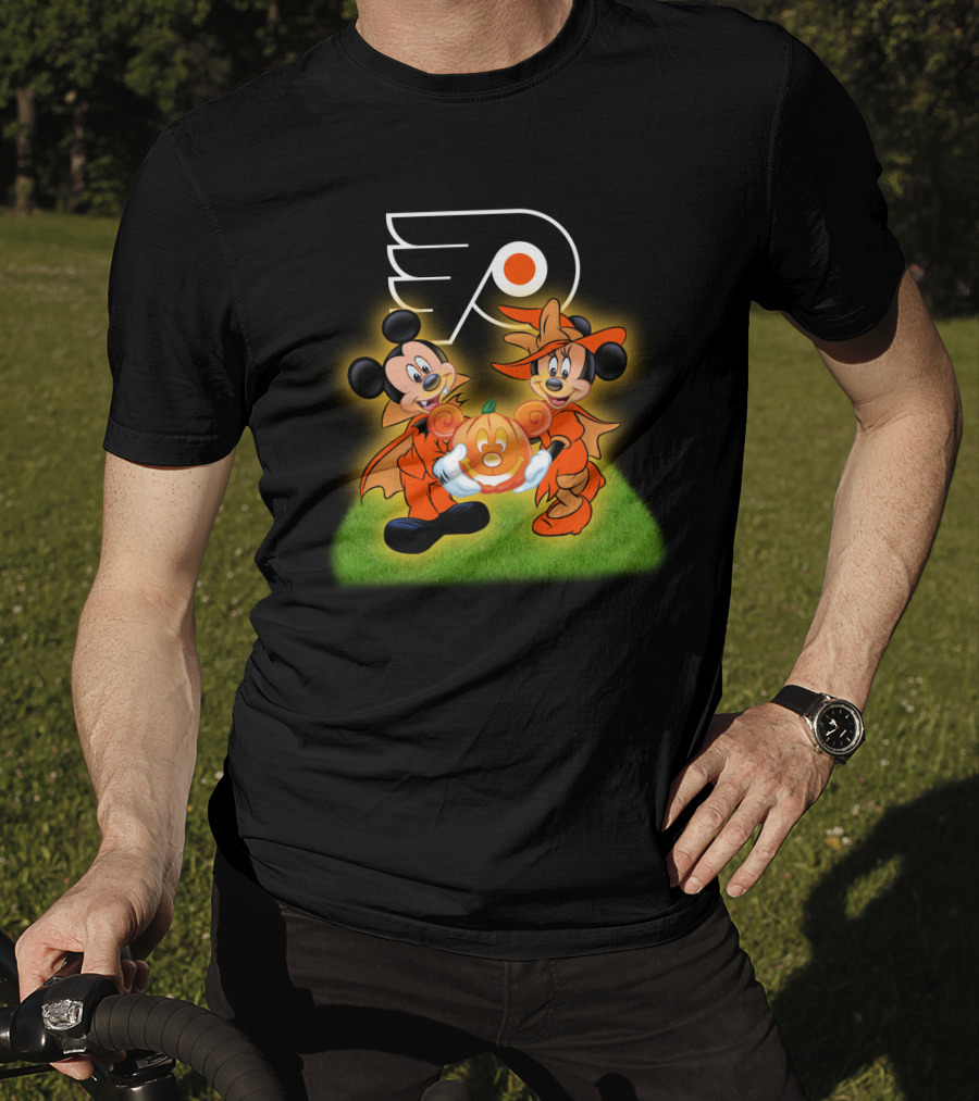 Halloween Philadelphia Flyers Mickey And Minnie Mouse Pumpkin Fun T-Shirt